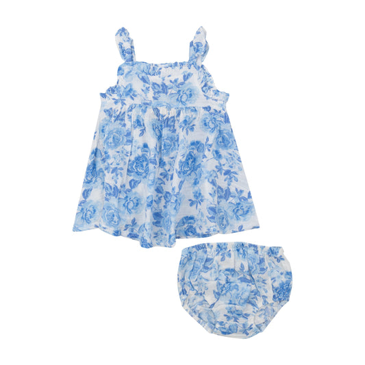 Paperbag Ruffle Sundress With Dc - Roses In Blue