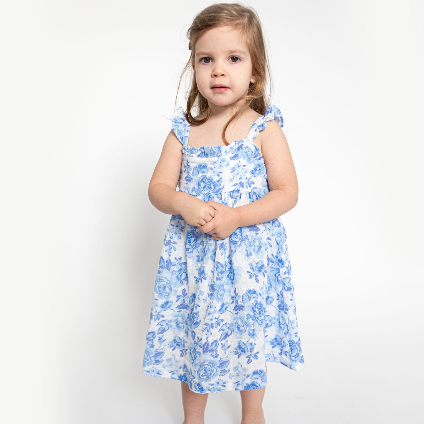 Paperbag Ruffle Sundress With Dc - Roses In Blue