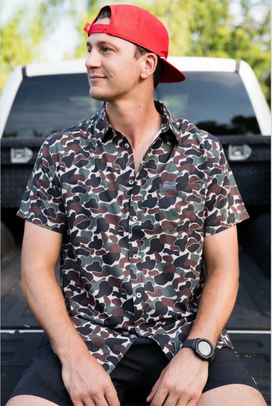 Burlebo Adult Performance Button Up - Throwback Camo