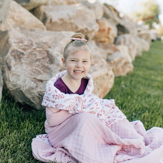 Pink Leaves + Cotton Candy Classic Muslin Super Snuggle Blanket