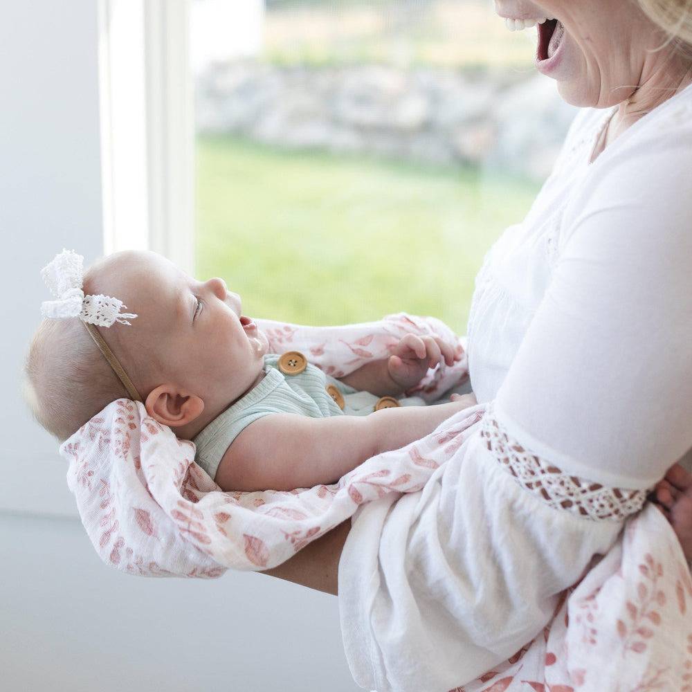 Muslin Swaddle Blanket Set Premium Cotton Pink Leaves + Cotton Candy