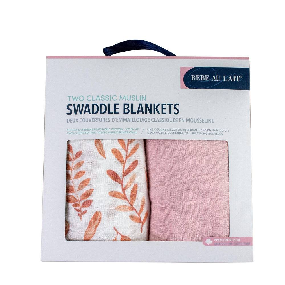 Muslin Swaddle Blanket Set Premium Cotton Pink Leaves + Cotton Candy