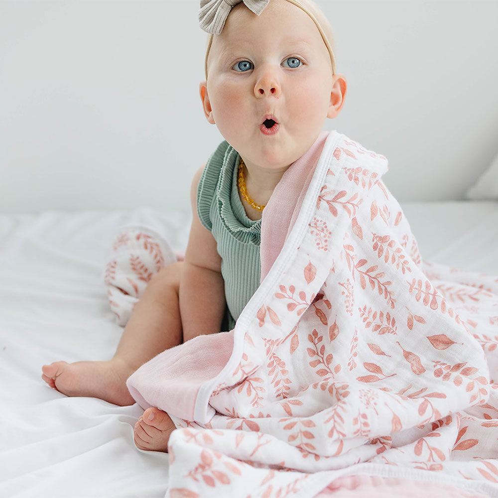 Pink Leaves + Cotton Candy Premium Cotton Snuggle Blanket