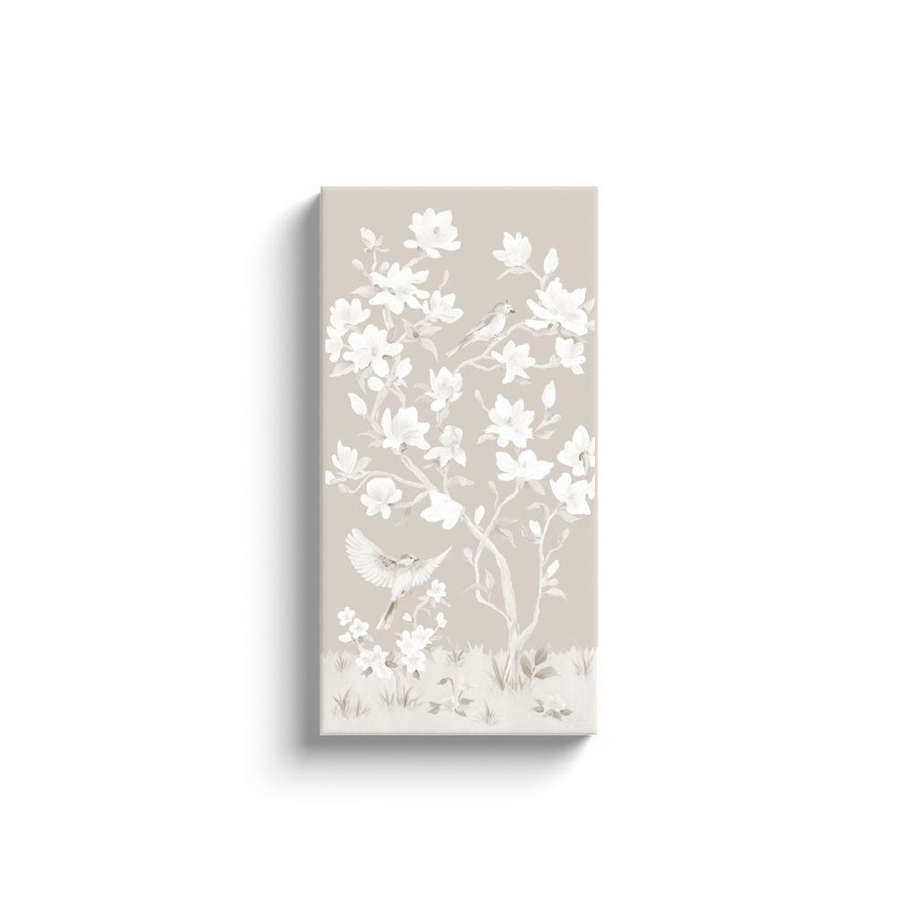 May, a tonal beige chinoiserie canvas wrap