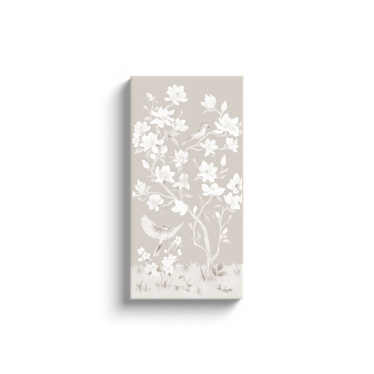 May, a tonal beige chinoiserie canvas wrap