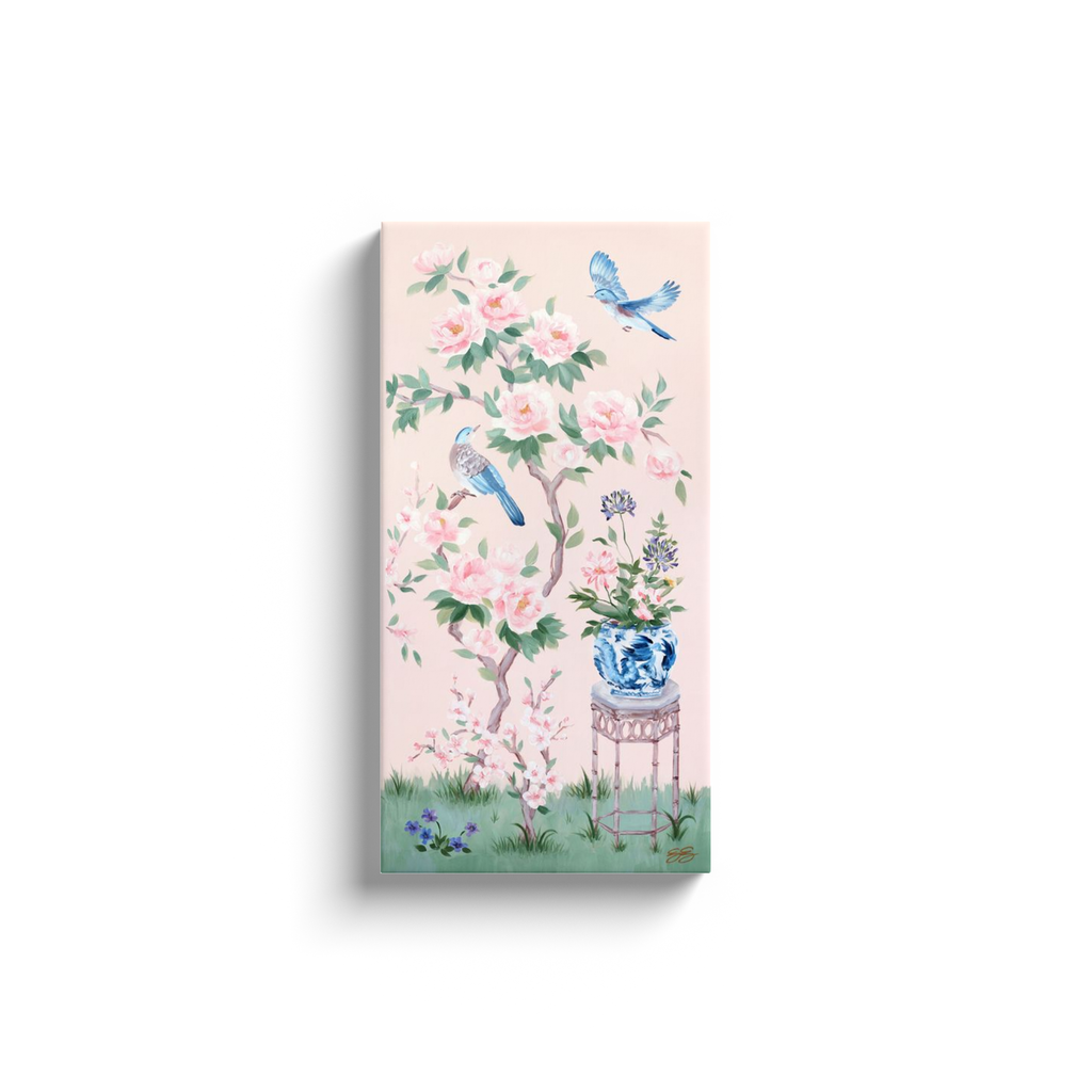 June, a pink chinoiserie canvas wrap