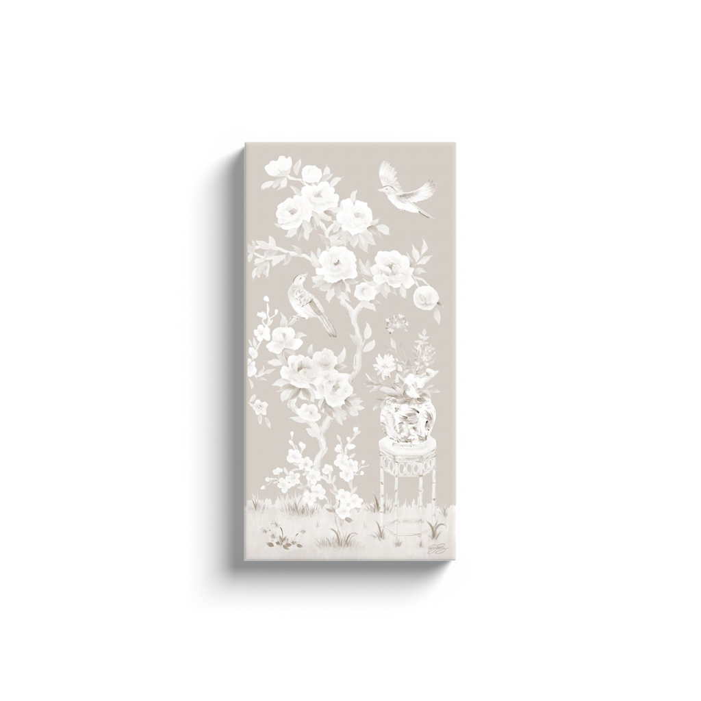 June, a tonal beige chinoiserie canvas wrap