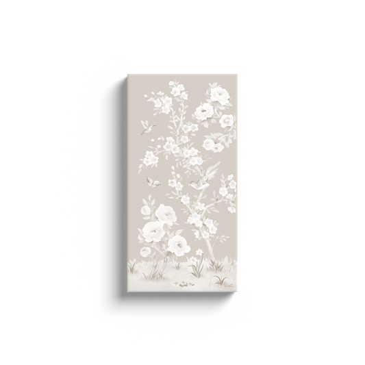 April, a tonal beige chinoiserie canvas wrap