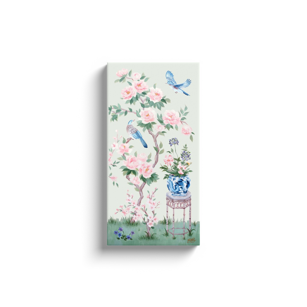 June, a green chinoiserie canvas wrap