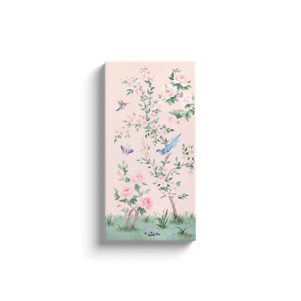 April, a pink chinoiserie canvas wrap