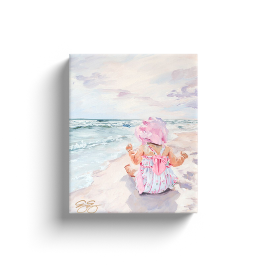 Beach babies: pink bonnet, a canvas wrap print