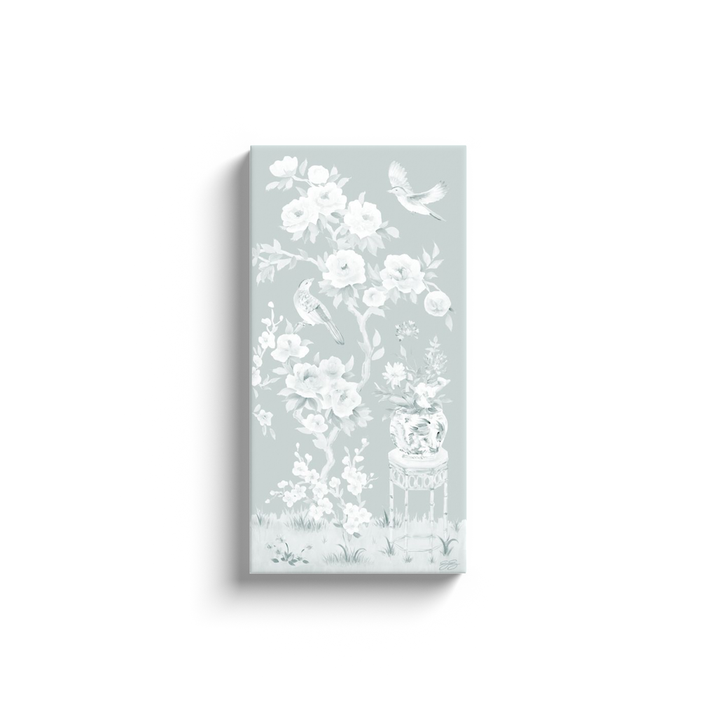 June, a tonal green chinoiserie canvas wrap