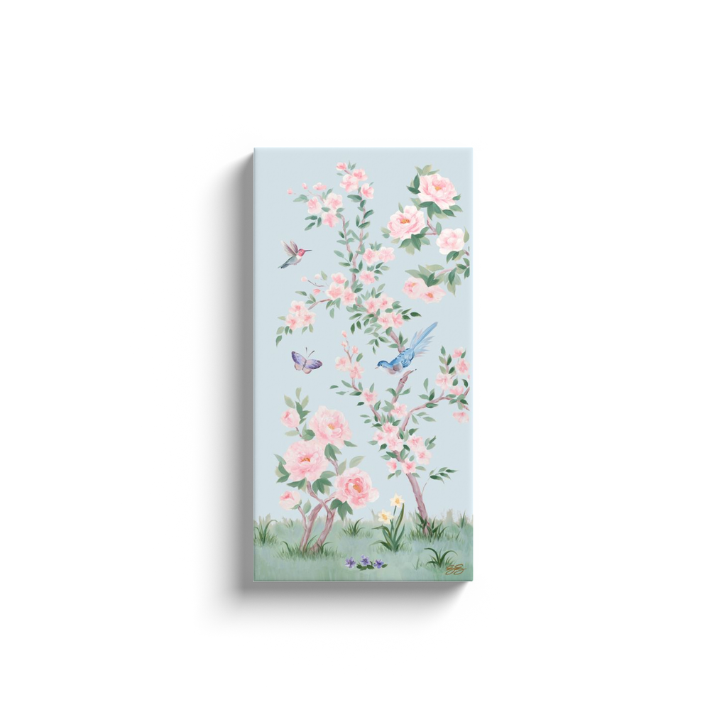 April, a blue chinoiserie canvas wrap