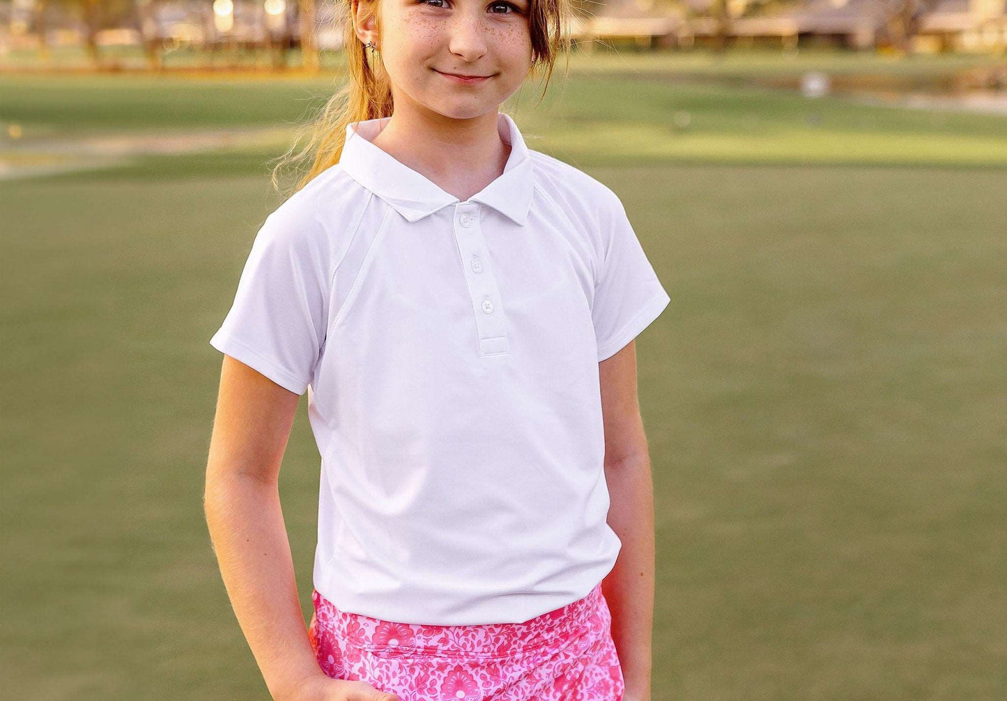 Girls Reagan Golf & Tennis Cap Sleeve Polo-White
