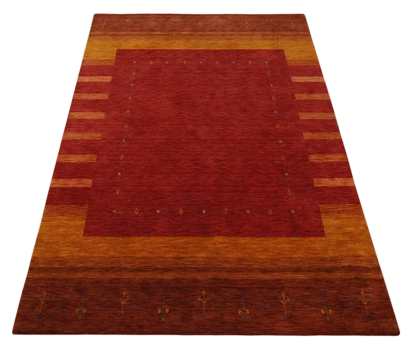 5x8 Maroon, Gold and Brown Wool Hand Woven Southwestern Lori Gabbeh Rug | KNT28