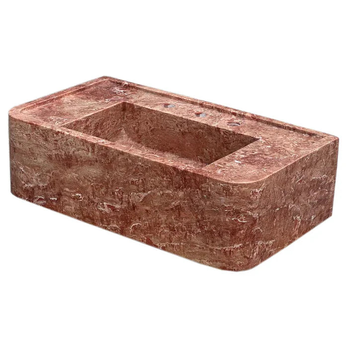 Red Travertine Rectangular Wall-mount Bathroom Sink (W)16" (L)30" (H)8"