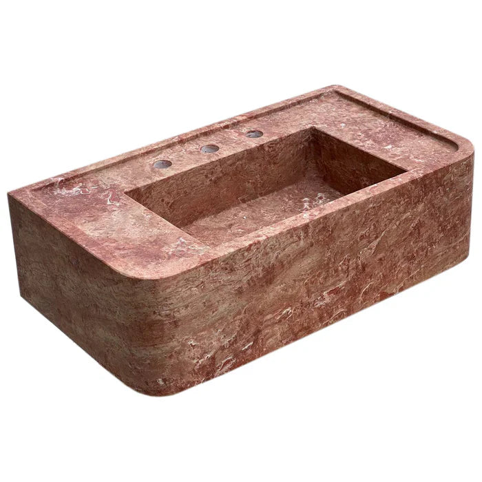 Red Travertine Rectangular Wall-mount Bathroom Sink (W)16" (L)30" (H)8"