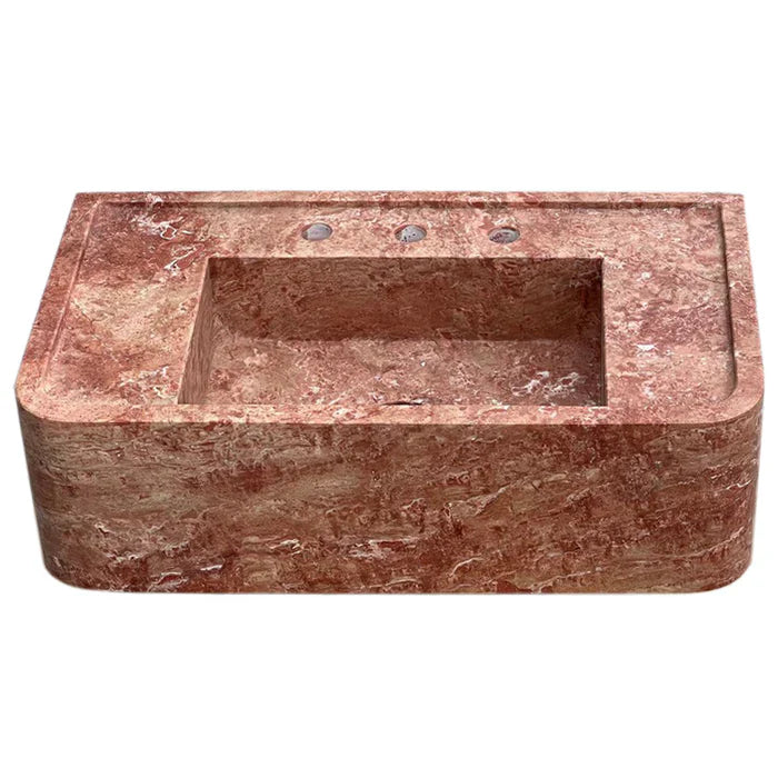 Red Travertine Rectangular Wall-mount Bathroom Sink (W)16" (L)30" (H)8"