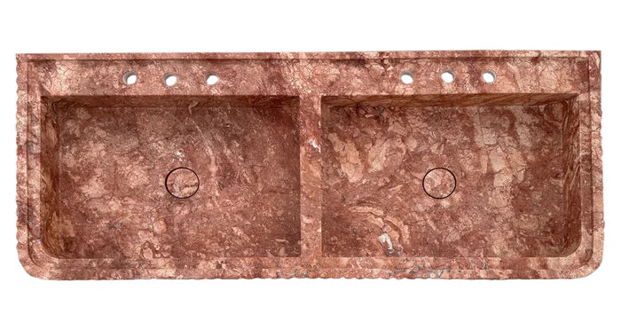 Red Travertine Double Bathroom Vanity Sink Fluted on Front and Edges (W)20" (L)48" (H)6"