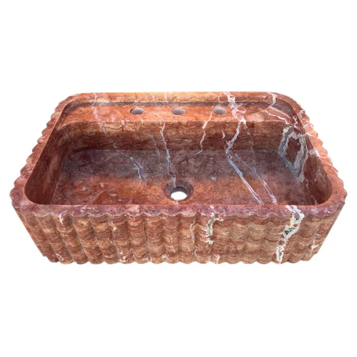 Red Travertine Wall-mount Bathroom Sink Ribbed Textured (W)16" (W)24" (H)6"