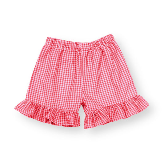 Girls Gingham Ruffle Shorts (Red Seersucker)