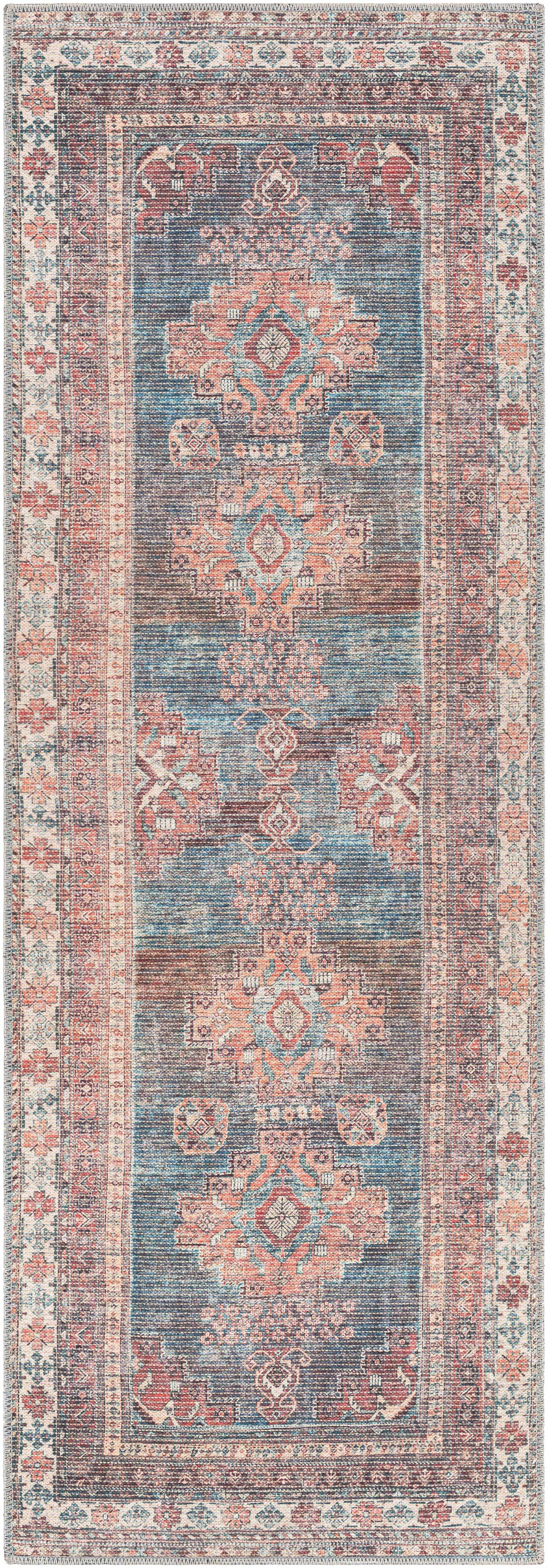 Baltinglass Rust & Blue Washable Area Rug - Clearance