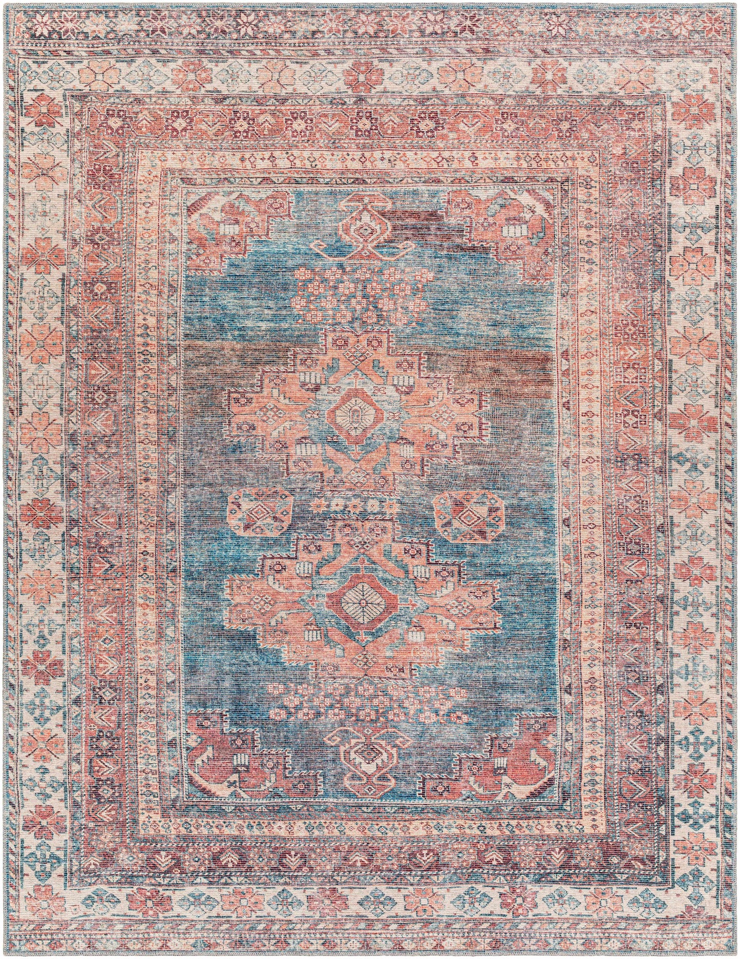 Baltinglass Rust & Blue Washable Area Rug - Clearance