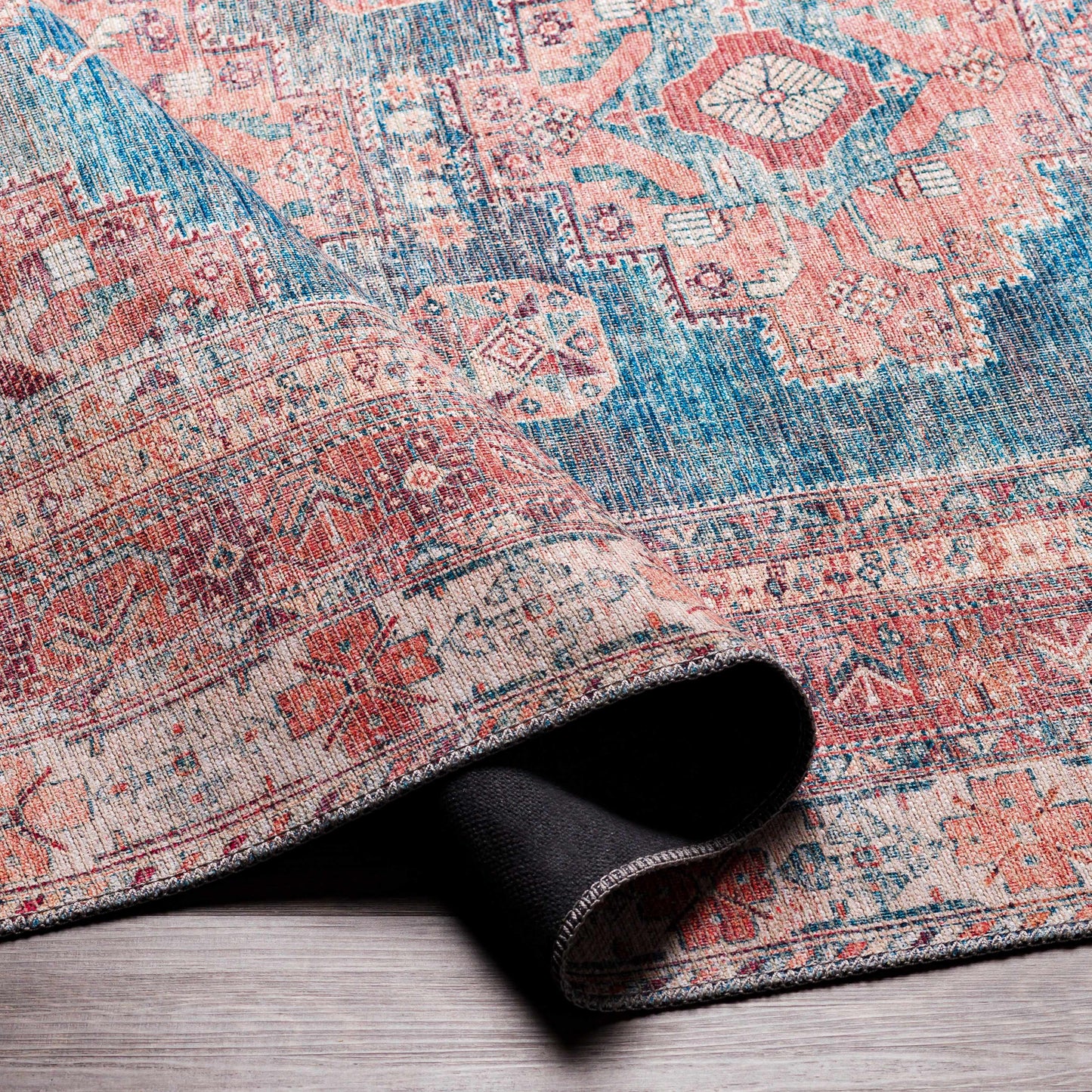 Baltinglass Rust & Blue Washable Area Rug - Clearance