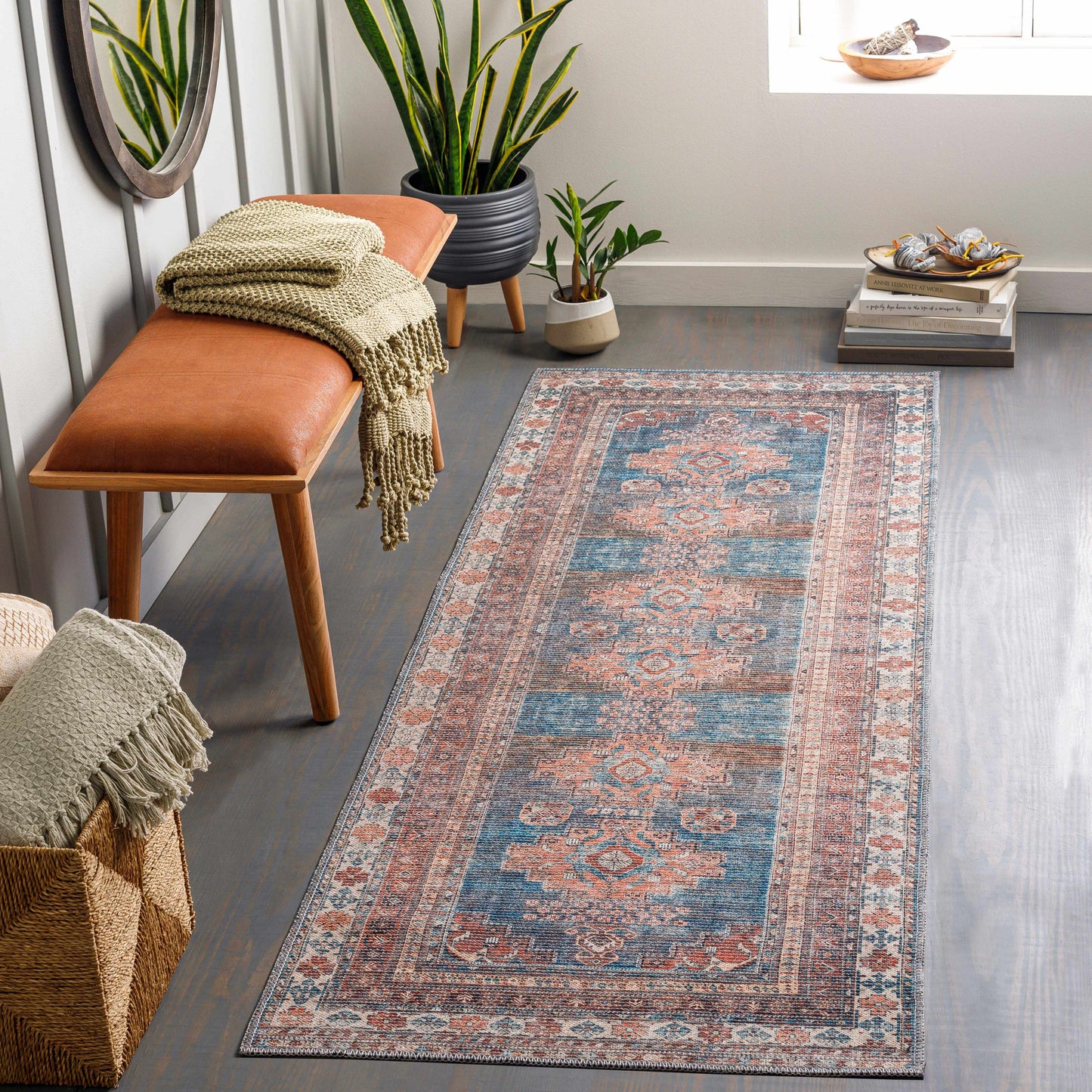 Baltinglass Rust & Blue Washable Area Rug - Clearance