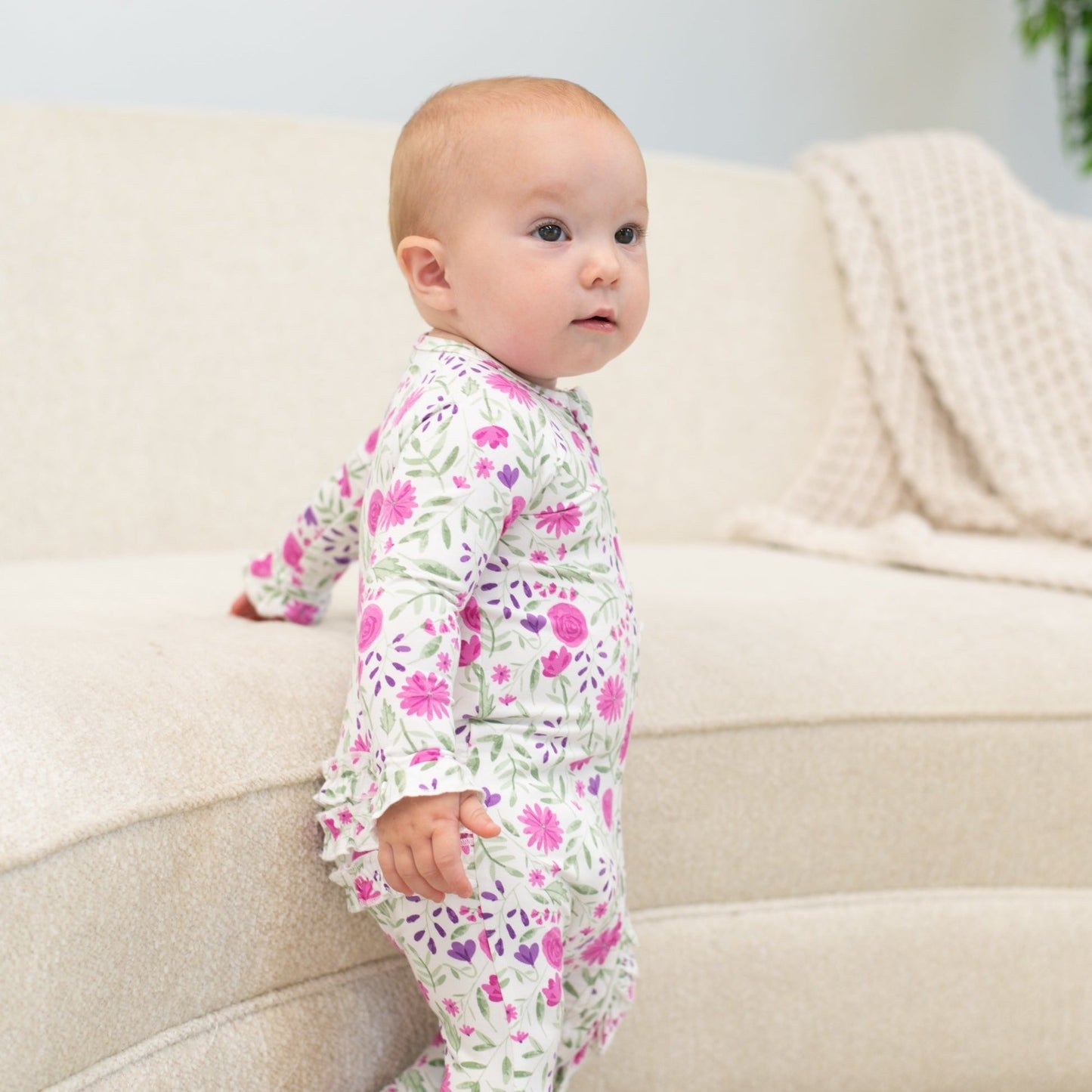 Sweet Purple Flowers Ruffle Footie