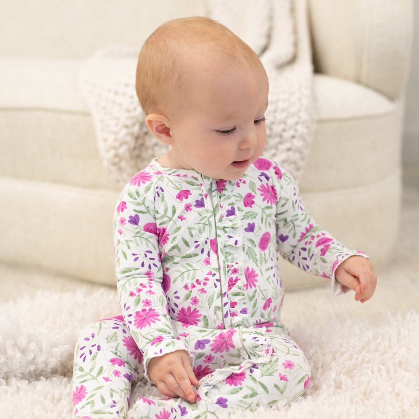 Sweet Purple Flowers Ruffle Footie