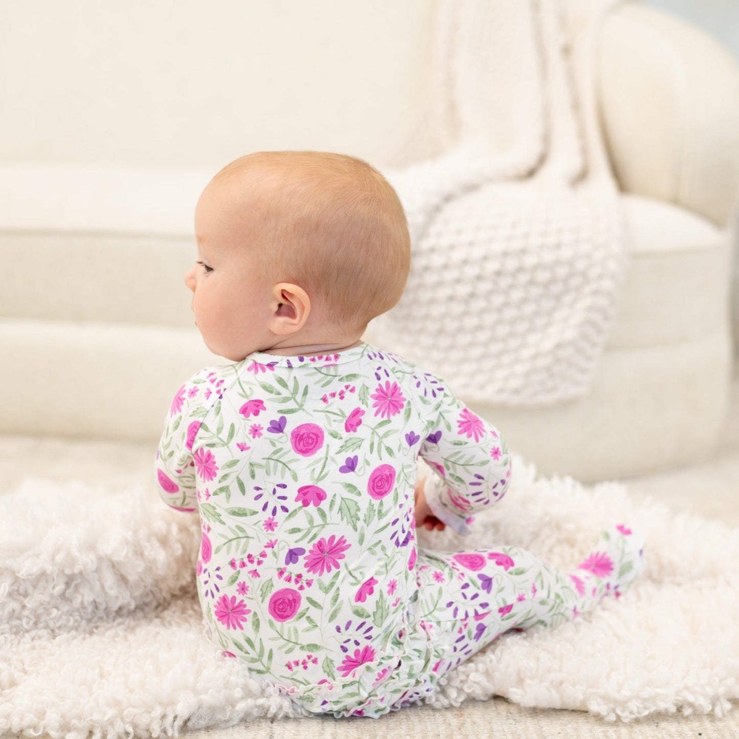 Sweet Purple Flowers Ruffle Footie