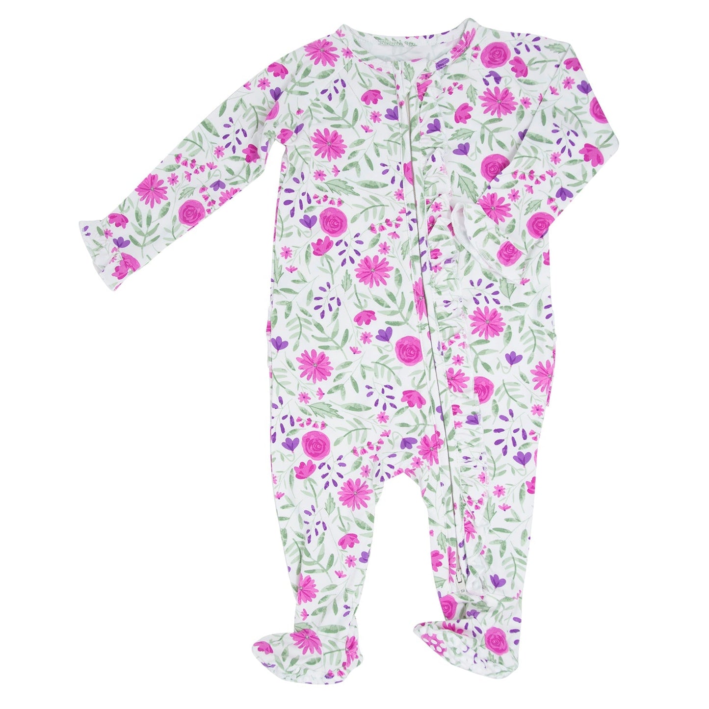 Sweet Purple Flowers Ruffle Footie