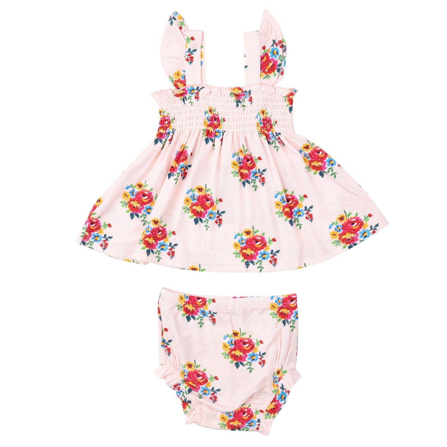 Ruffle Strap Smocked Top And Diaper Cover - Pretty Bouquets