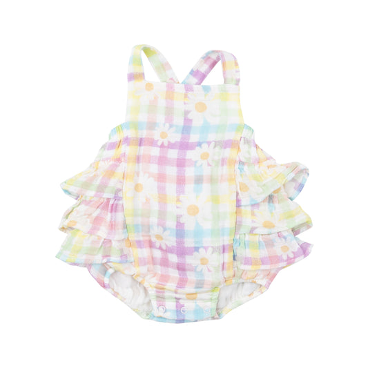 Ruffle Sunsuit - Gingham Daisy