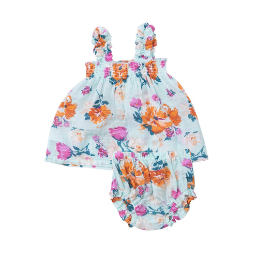 Ruffly Strap Top + Bloomer Set - Soft Petals Floral