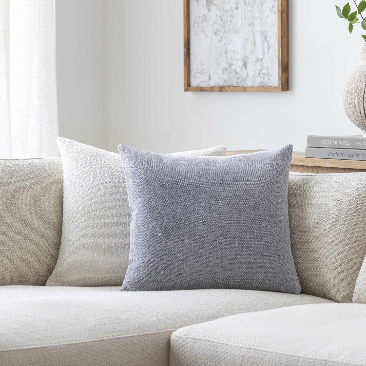 Reijo Silver&Blue Linen Look Accent Pillow