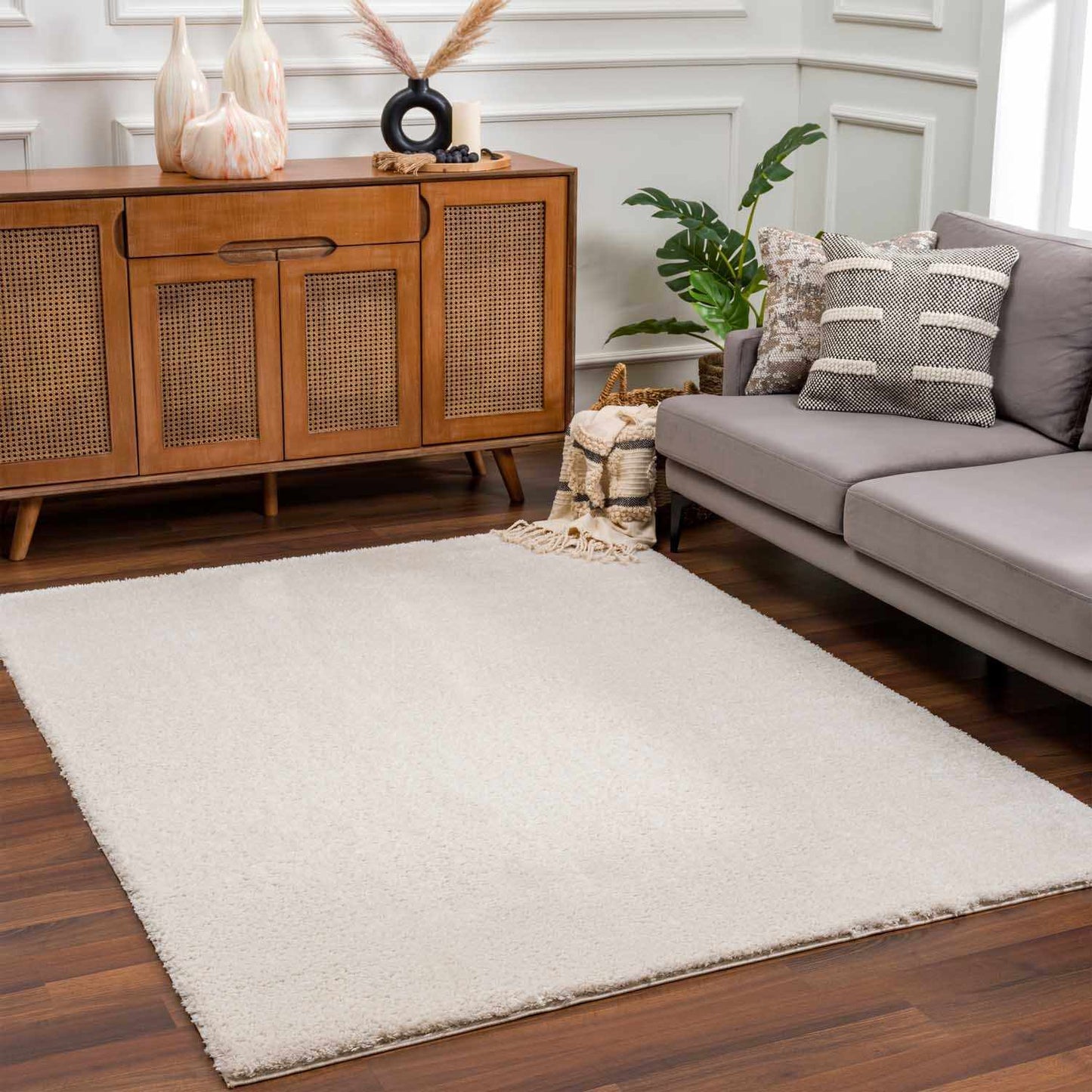 Heavenly Solid Beige Plush Rug