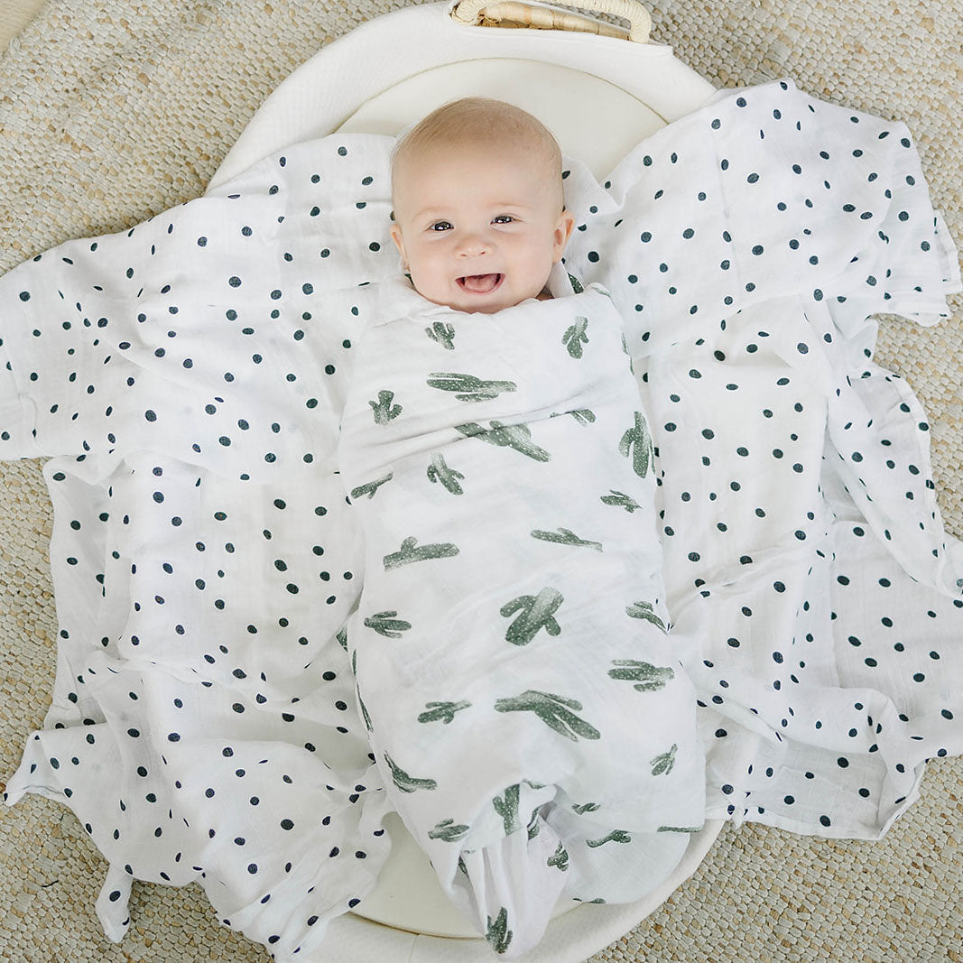 Muslin Swaddle Blanket Set Oh So Soft Saguaro + Dottie