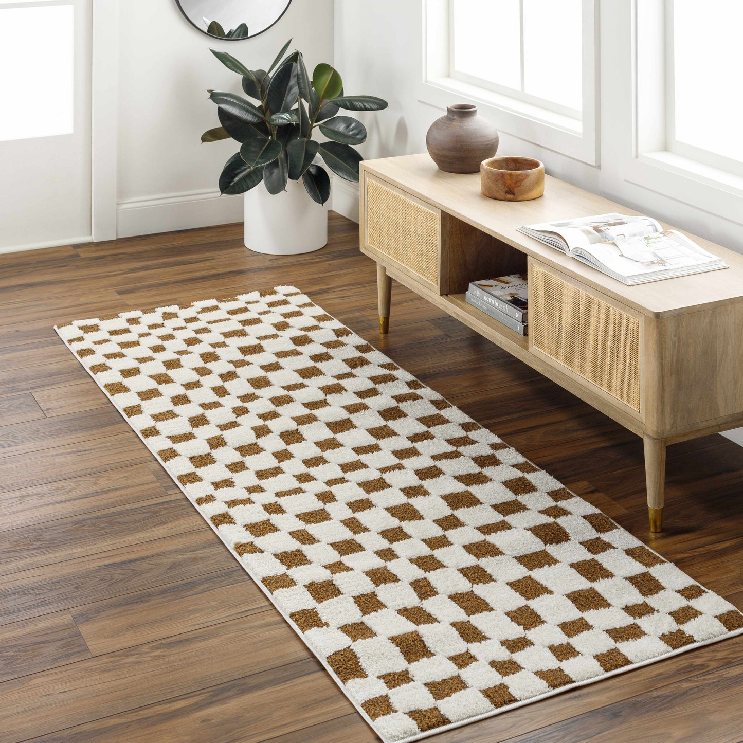 Lajos Brown Checkered Area Rug