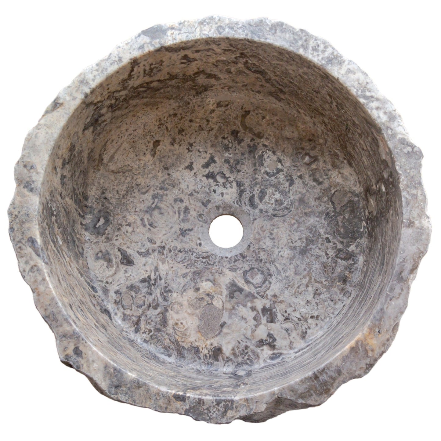 Silver Travertine Rustic Stone Vessel Sink Honed Interior Hand Chiseled Exterior (D)16" (H)6"