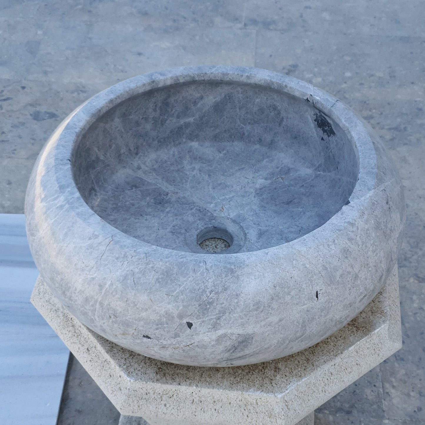 Sirius Silver Marble Natural Stone Vessel Sink (D)15.5" (H)6"