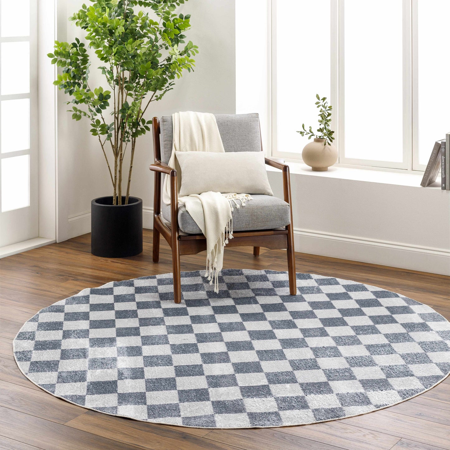 Alie Gray Checkered Washable Area Rug