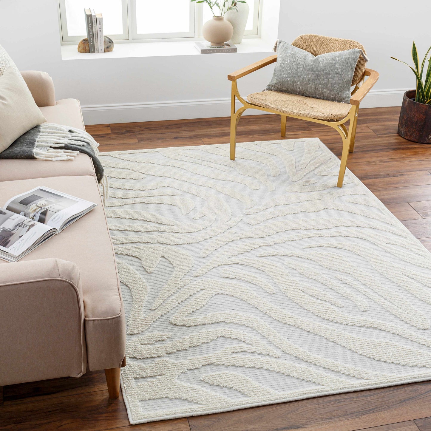 Keto Cream Zebra Print Washable Area Rug