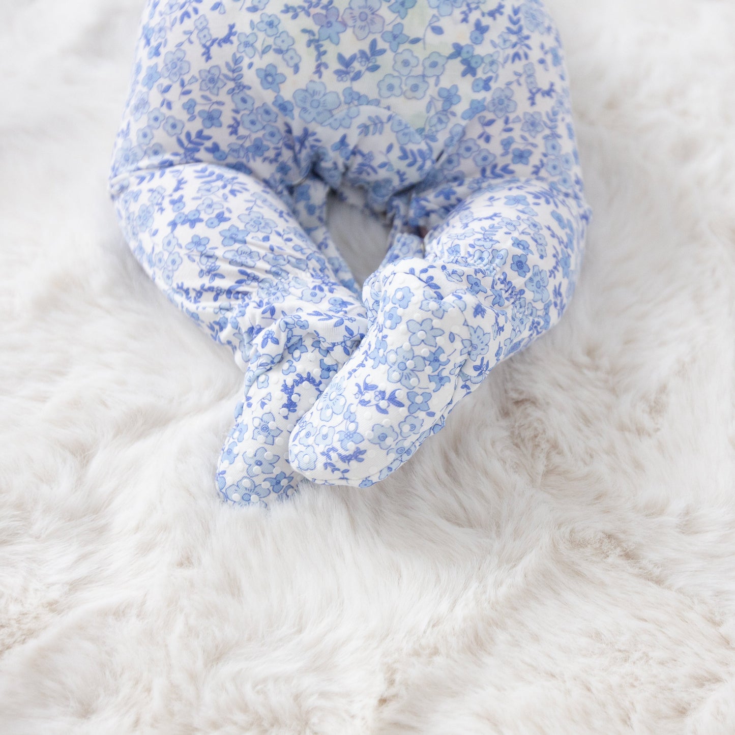 Smocked Peter Pan Footie - Blue Calico Floral