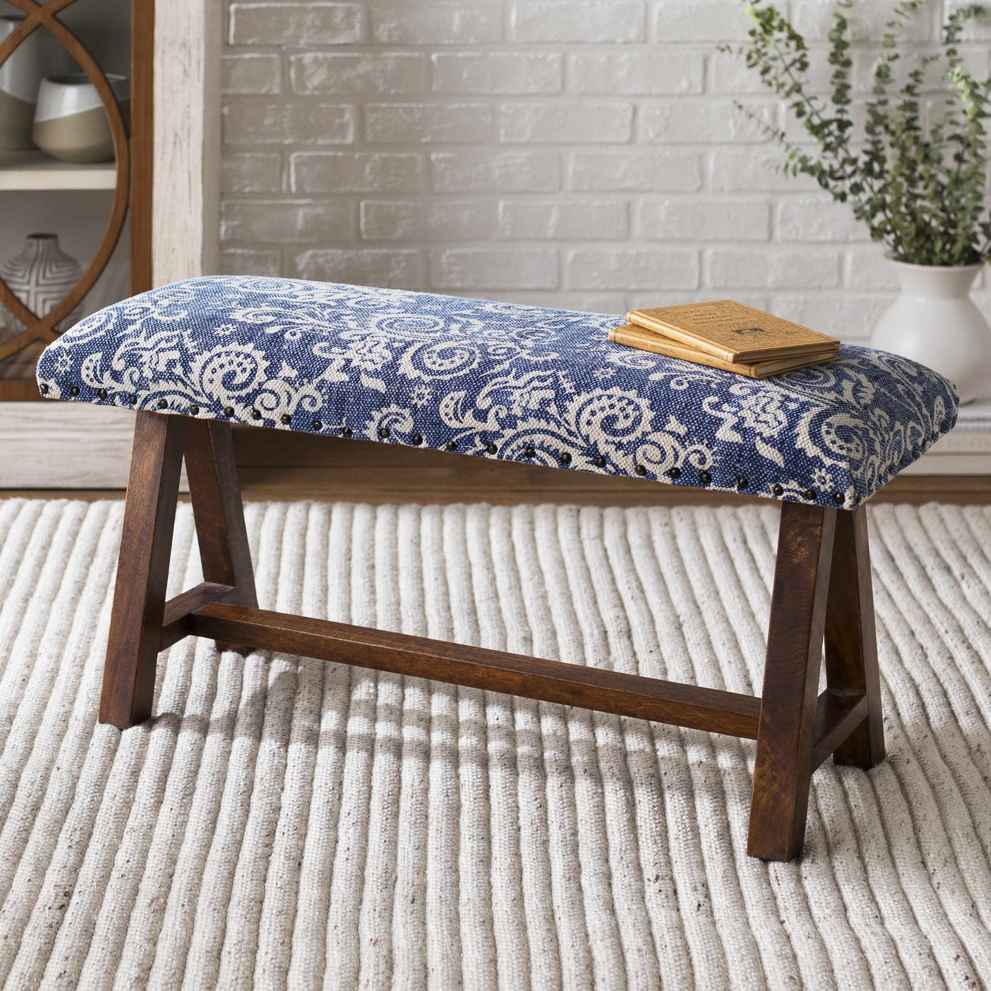 Spearman Blue Floral Wooden Bench