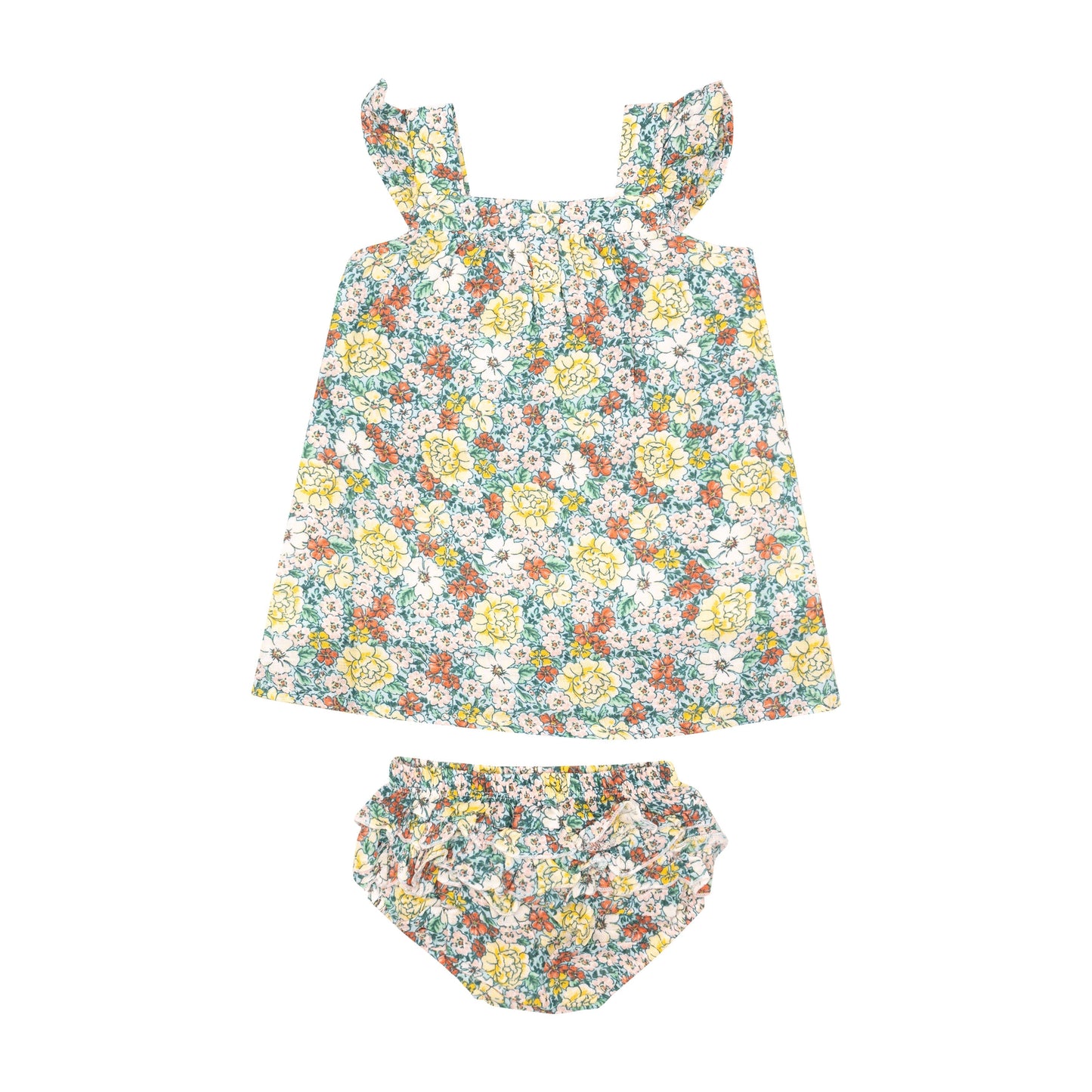 Sundress & Diaper Cover - Golden Peony Floral