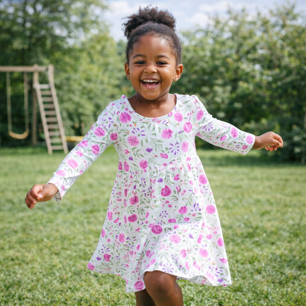 Sweet Purple Flowers Swirly Girl Dress