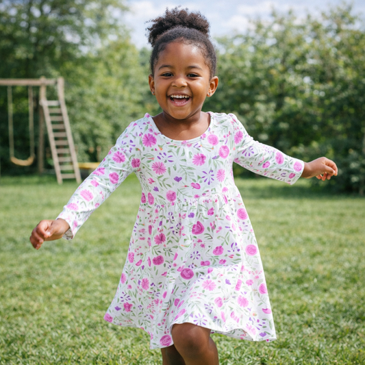 Sweet Purple Flowers Swirly Girl Dress