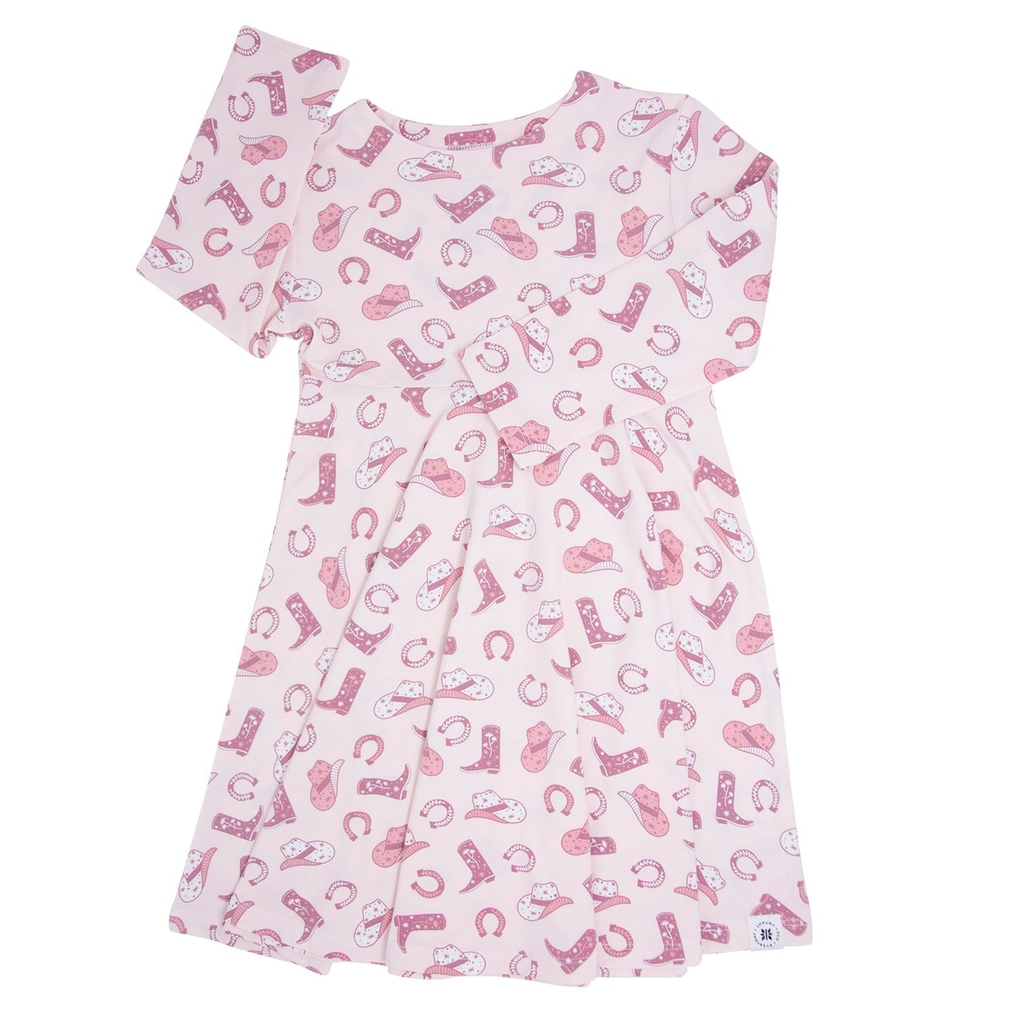 Pink Western Boots Cap Sleeve Swirl Dress